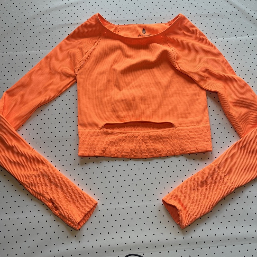 Free People Movement Free Throw Crop Top Long Sleeve Neon Coral Orange M/L